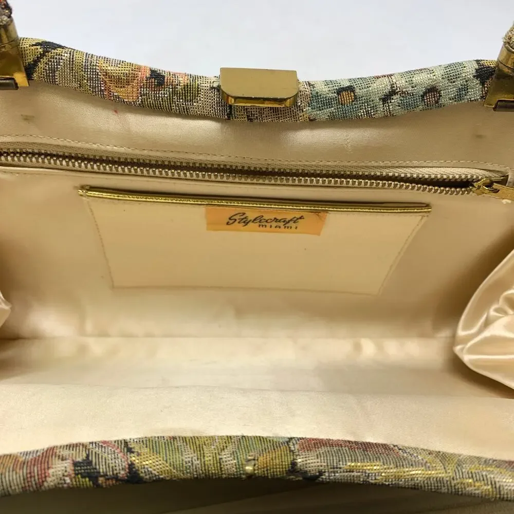 Vintage Stylecraft Miami Tapestry Floral Frame Handbag Purse 60s 70s Mod